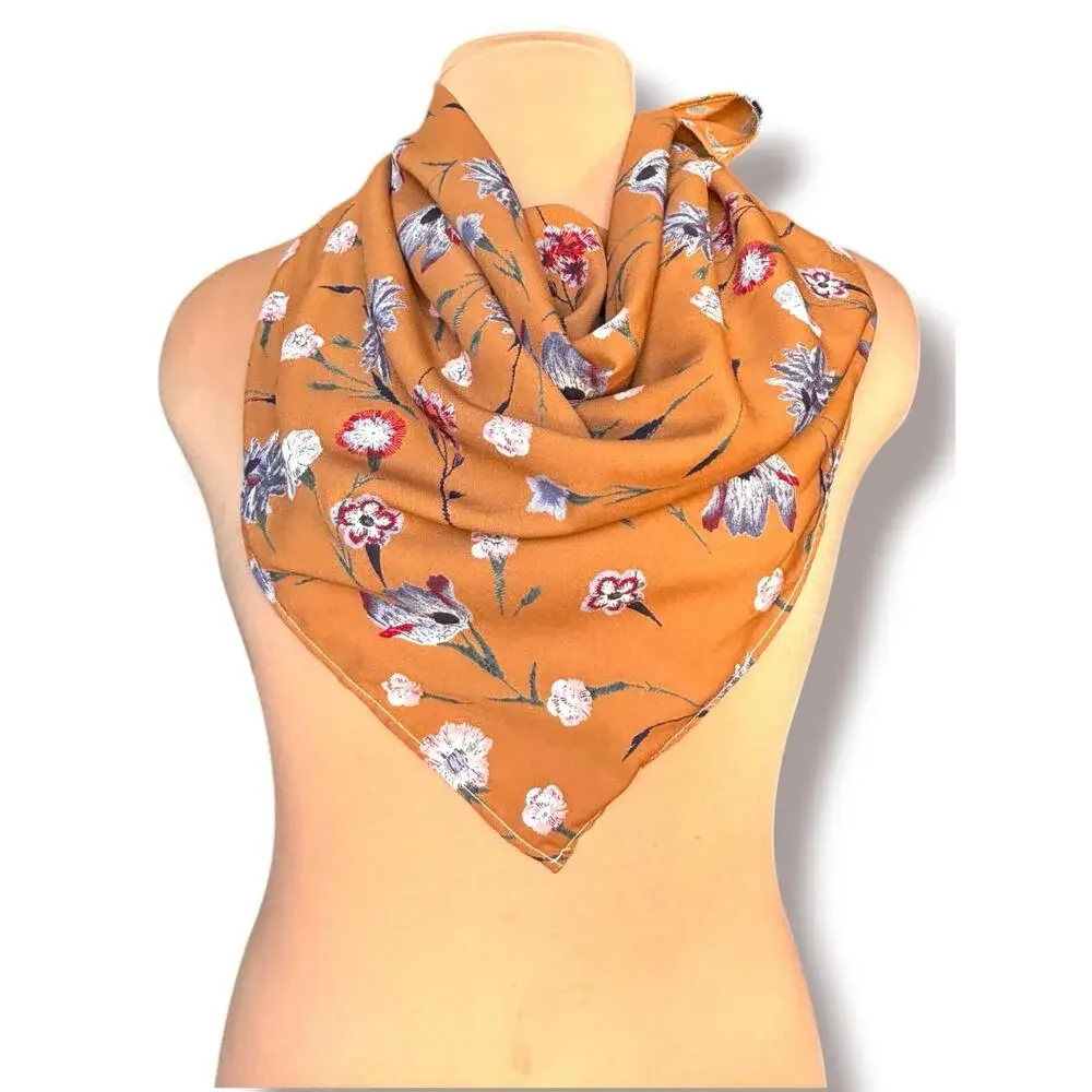 Rust‎ Floral Bandana Scarf Cottagecore Boho Square Neck Scarf Wrap Lightweight